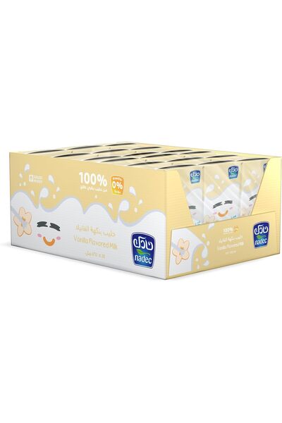 Nadec حليب بنكهة الفانيليا معقم بدرجة حرارة عالية، 18 × 125 مل
