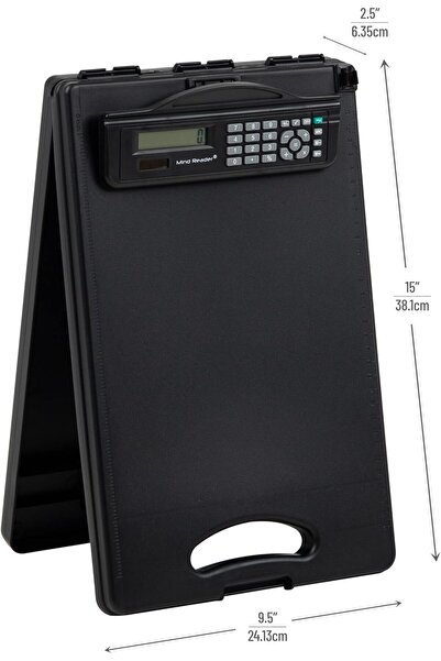 Mind Reader Clipboard with Storage and Calculator Clip, Low Profile - Black