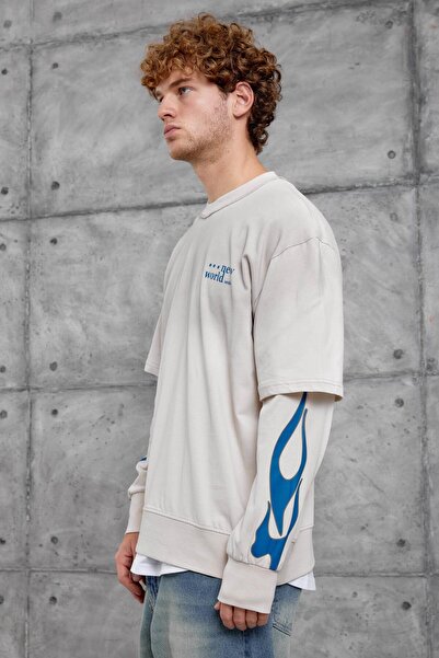 NOMARC Κρεμ ΦΟΥΤΕΡΙΑ ΜΕ ΣΤΑΙΡΕΣ ΦΛΑΜΕΣ oversized