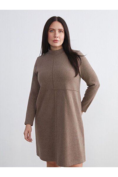 LC Waikiki Lcw Comfort Plus Size Mock Neck Mini Dress