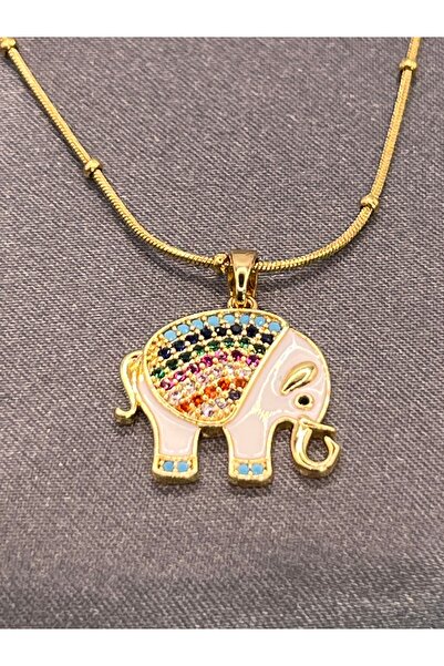 Asdomias Gold Renk İlgi Çekici Çelik Fil Kolye – 40 cm + 6 cm Uzatma