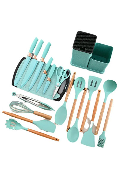 BASHAR 19-piece wooden and silicone kitchen utensil set with stand