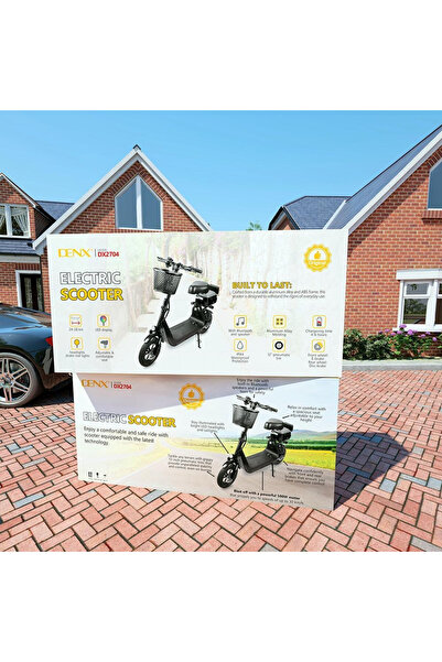 Denx DX2704 electric scooter with a 500W motor, 30 km/h speed, and 12-inch pneumatic tires