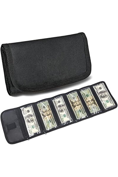 VOCHIC Envelope Cash Wallet Organizer with 6 Zipper Pockets - Black
