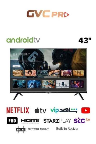GVC PRO تلفزيون ذكي 43 بوصة يعمل بنظام أندرويد GVC-43TUS5200 - أسود