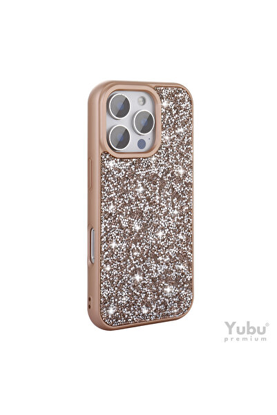 Apple iPhone 16 Pro Max Compatible Shiny Silicone Camera Shielded Case with Diamond Gemstone