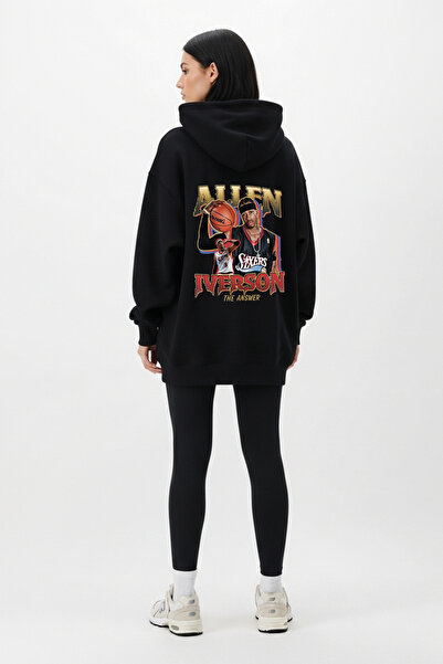 BA Sportswear Allen Iverson Basketball Oversized Black Hooded Sweatshirt