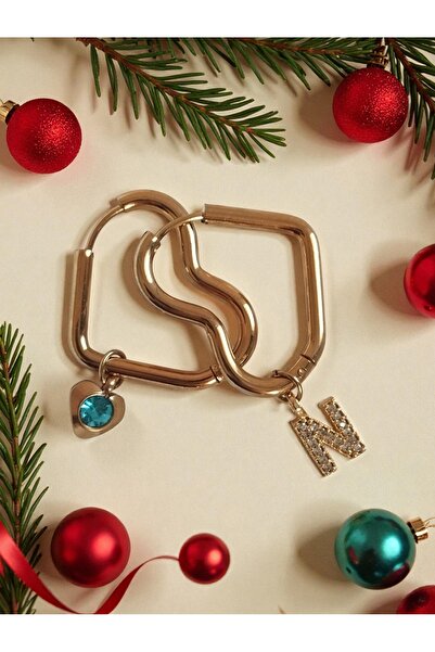 Amabel Jewelerys Steel Heart Earrings with Letter and Blue Zircon Heart Charm