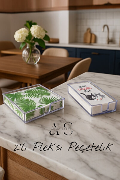 Ahlat Store Peçetelik 2li Şeffaf Akrilik Büyük Kutu ve Dikdörtgen Kutu