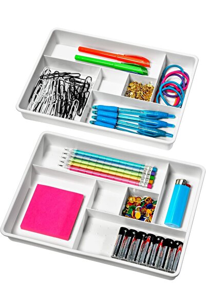 Madesmart 2-Piece Drawer Organizer Set, 12 Compartments, BPA-Free - Premium White