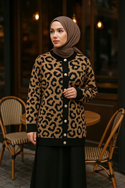 Cherry Butik Leopar Yumuşak Dokulu Tunik Boy Lüks Ceket Model Hırka