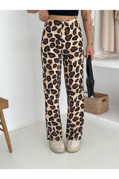 sportiness Leopard Print High Waist Wide Leg Diving Fabric Pants