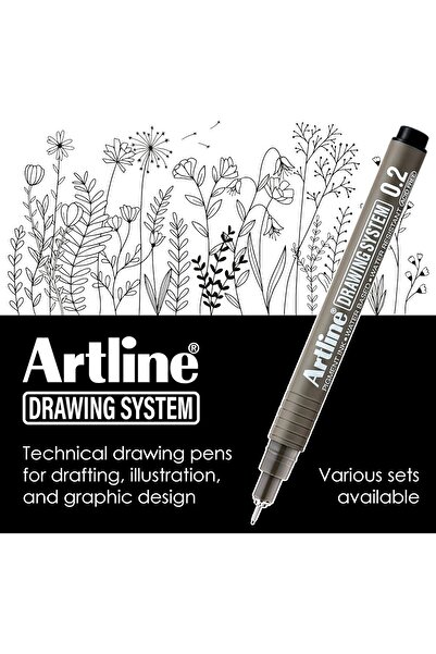 artline أقلام نظام الرسم 0.2/0.4/0.6/0.8 مم، أسود، عبوة من 4 قطع (EK-230-4PW2)
