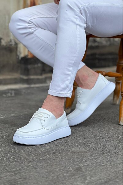Lucy Shoes Yg508 Men's Casual Lace-Up Leather Classic Shoes Cbt - White