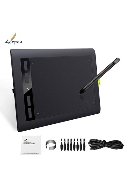 Acepen AP1060 Graphics Tablet 10x6.25 inch, 8 programmable keys, 8192 levels, battery-free pen