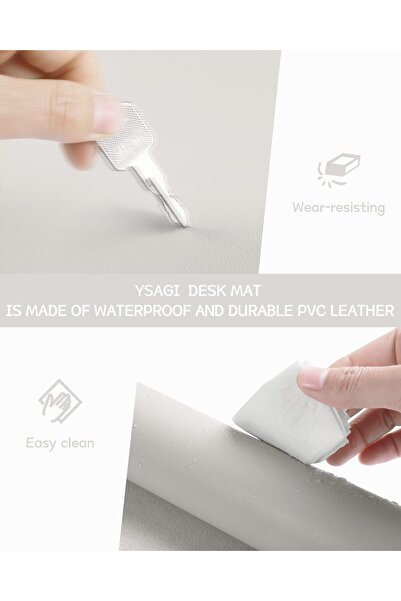 YSAGI Non-slip PVC Leather Mouse Pad, Large Thin Desk Protector (Gray Apricot, 80 x 40 cm)