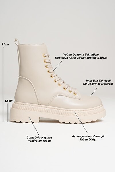 Zerenyus Cool Premium Karma Special Design Winter Beige Thick Soled Women's Boots