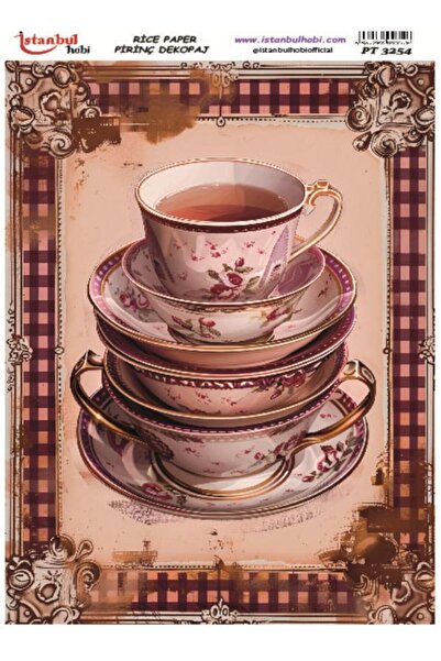 İstanbul Hobi Brass Decopage Paper 30X42Cm Pt-3254 Tea Coffee Cup