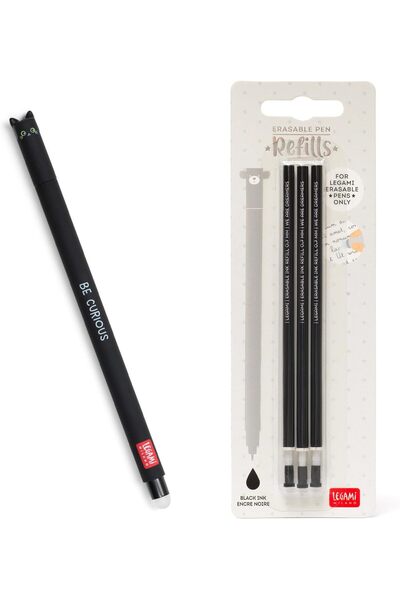 Legami قلم جل قابل للمسح على شكل قطة + 3 عبوات إعادة تعبئة، 0.7 مم، حبر أسود ...
