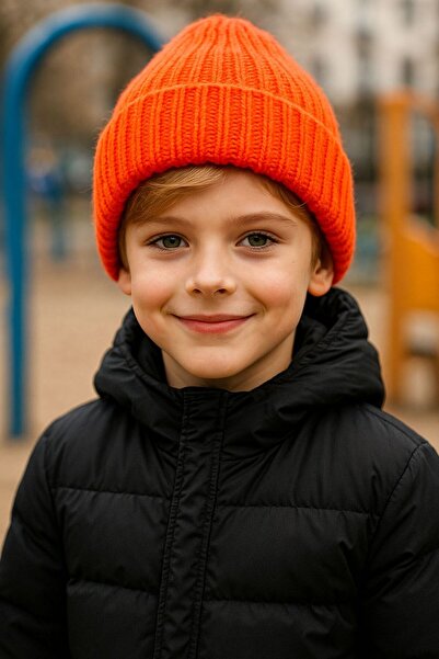 MARBERRY Beretă pentru băiat din lână portocalie material reiat 7-12 ani