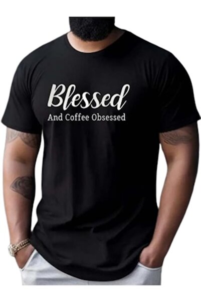 OEM Men's T-Shirt, Hand-Personalized Vinyl "BLESSED AND COFFEE OBSESSED", 100% Cotton, Regular Fit,