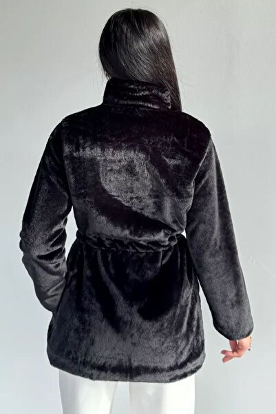 VESS MODA Women's Rabbit Fur Waist Drawstring Lined Coat