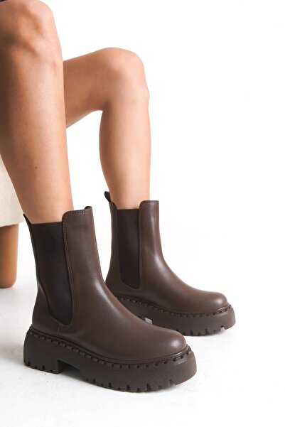 sermoda Kadın Bot - Yanları Lastikli Fermuarsız Kaymaz Taban Termo Kadın Bot Siyah