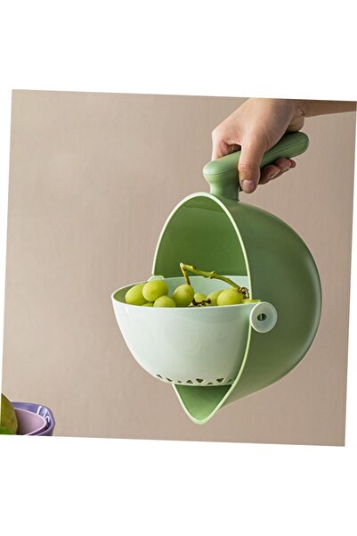 Flippy Flippy Double Layer Bowl with Drain Basket, 2L, ABS+PP, 29.9x22.5x11.8 cm, Green-White