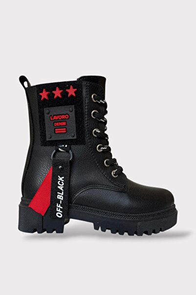 Liger Girls' Boots with Fur Inside and Zipper Black - Red
