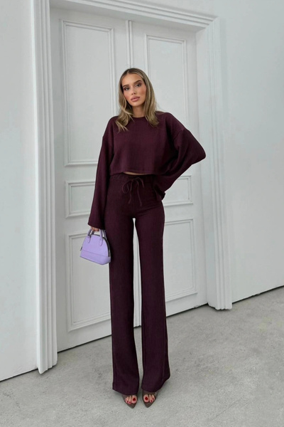 MARTYZ Corded Fabric Spanish Sleeve Loose Blouse and Pants Set