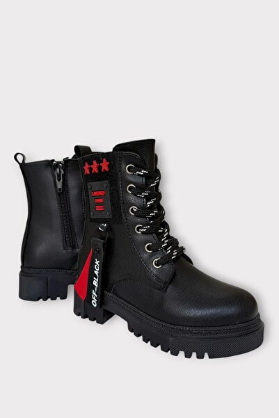 Liger Girls' Boots with Fur Inside and Zipper Black - Red