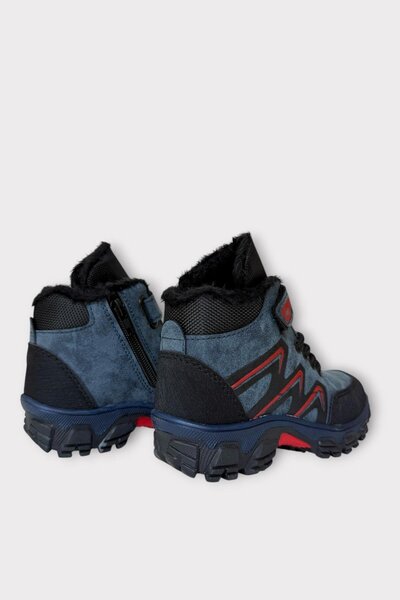 Liger Children's Boots with Fur Inside, Cold and Water Resistant, Zippered, Blue - Red