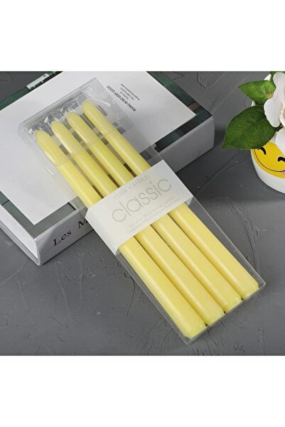Flippy Set of 4 Dinner Candles, Unscented & Smoke-free, Paraffin, 2.2 x 25 cm, Yellow