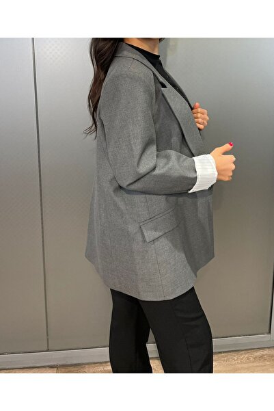 sajarsln Anthracite Polyviscon Fabric Sleeve Detailed Oversized Jacket