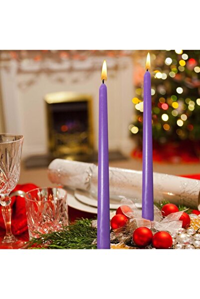 Flippy Set of 4 Table Candles, Odorless & Smoke-free, Paraffin, 2.2 x 25 cm, Purple