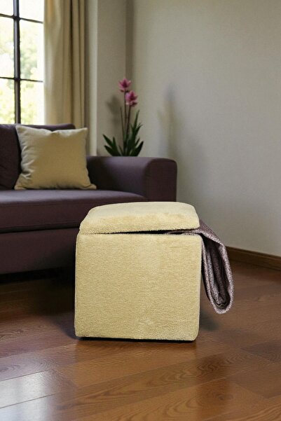 woody maison KARE SANDIK Puf – Yumuşacık Doku Teddy Kumaş Makyaj Masa Pufu Bench