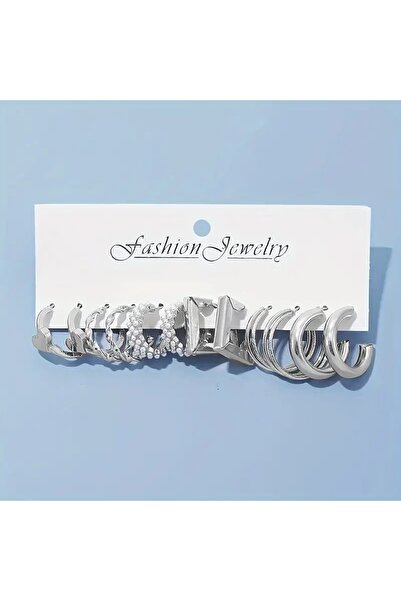 sssse 12 Çift Küçük Zarif Halka Küpe Seti Yaratıcı Kalp İmitasyon İnci Tasarımı Çinko Alaşımlı Takı Kadın