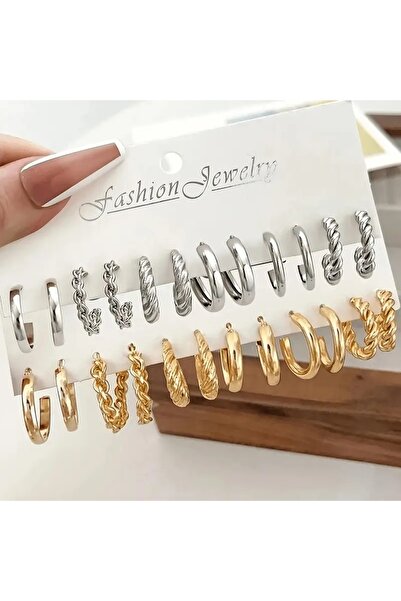 sssse 12 Çift Küçük Zarif Halka Küpe Seti Yaratıcı Kalp İmitasyon İnci Tasarımı Çinko Alaşımlı Takı Kadın