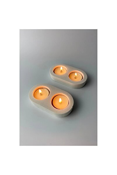 ÖMCTİCARET Twins Tealight Mumluk 2li Dekoratif Obje Dekor