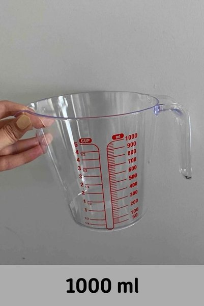 Eynel Dereceli Ölçü Kabı 1000 ml Hacminde 10 Aralıklı Sert Plastik Ölçü Kabı 1L