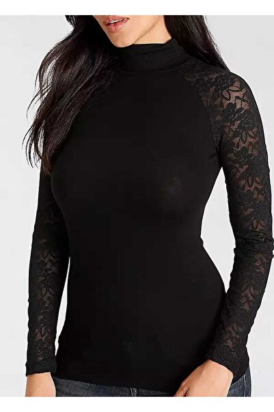 Melrose Bluza dama Melrose, maneci dantela, culoare negru