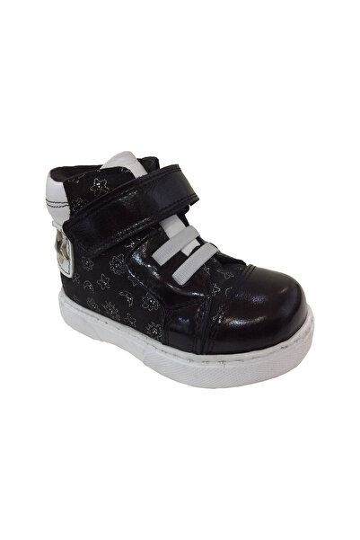 OrtopedikAL Ridente Black Printed Baby Girl Boots 100% Leather Rubber and Velcro