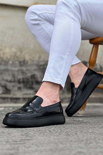 Lucy Shoes Yg161 Men's Casual Laceless Patent Leather Classic Shoes Rst - Black