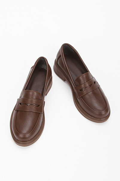 Miss Mitto Women's Brown Faux Leather Thick Sole Comfortable Loafer Shoes