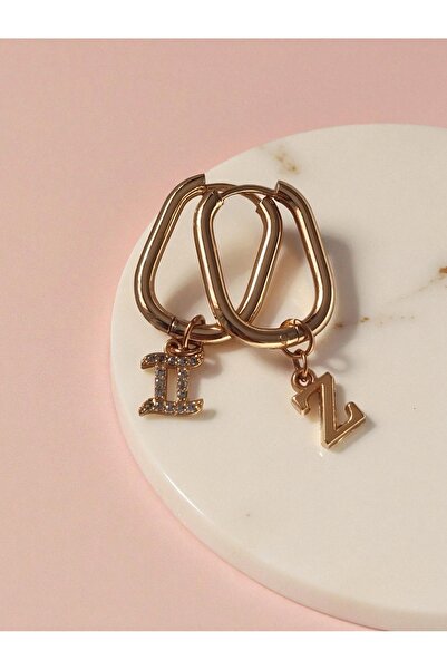 Amabel Jewelerys Oval Steel Earrings with Zircon Gemini Zodiac Sign and Letter Charm