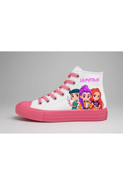 liasdesing White Pink Demon Huntrix Printed Girls' Sports Shoes Sneaker Comfortable Sole