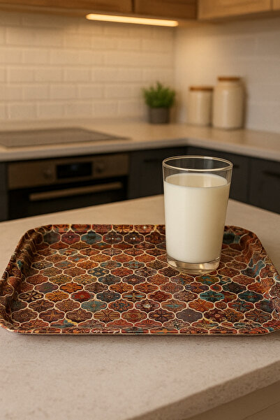 ATAGİFT HEDİYELİK Mandala Pattern Metal Tray Tea Coffee Tray - Presentation Tray