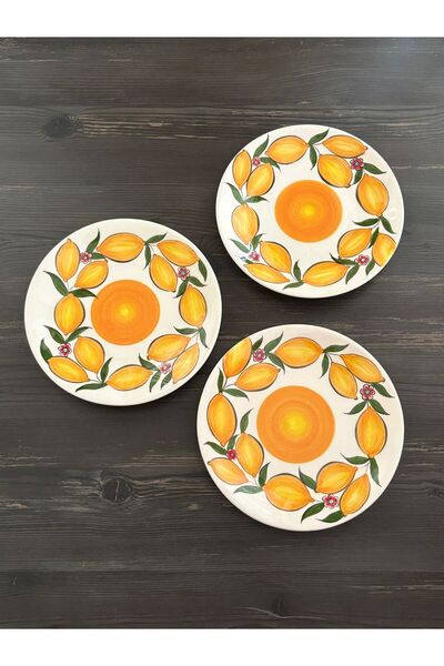 shop Handmade Lemon Patterned 3 Piece 18 cm Ceramic Cake Plate