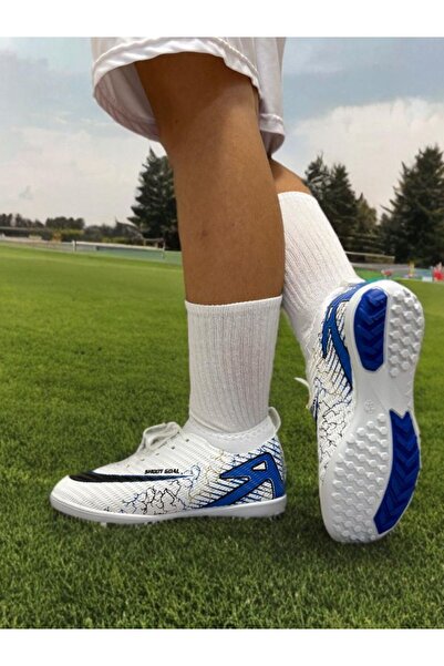 sinmm дитячі бутси та футбольні черевики для штучного покриття, синьо-білі шкарпетки
