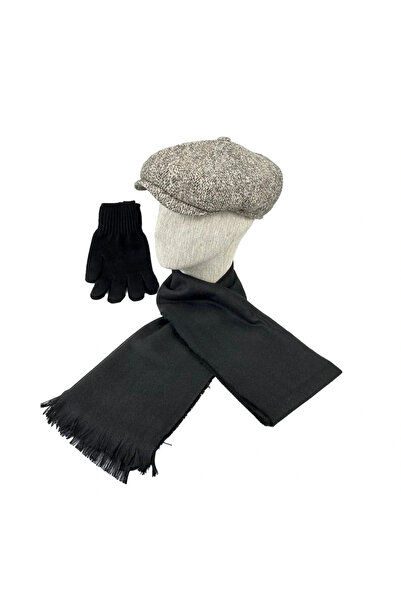 KARNAS ŞAPKA Men's Wool Three-Piece Winter Set – Cap, Scarf, Gloves